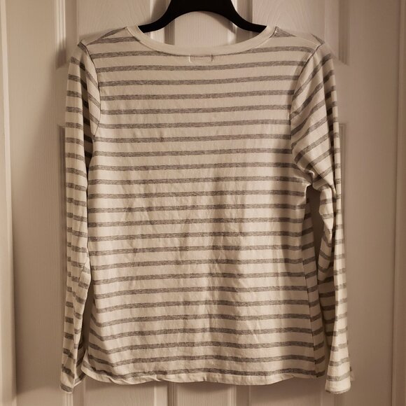 Wet Seal + Women's Gray White Striped V-Neck Top LS Tee Plus Size Please Read - Picture 2 of 3